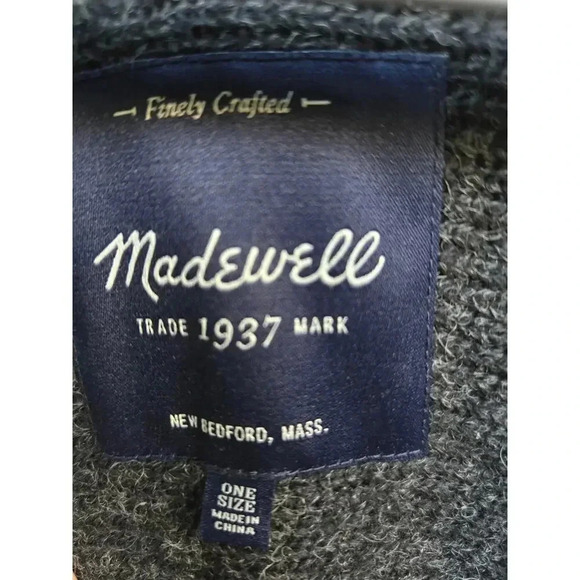 Madewell Women’s One Size Poncho Wool Gray Black Color Block - Picture 2 of 3